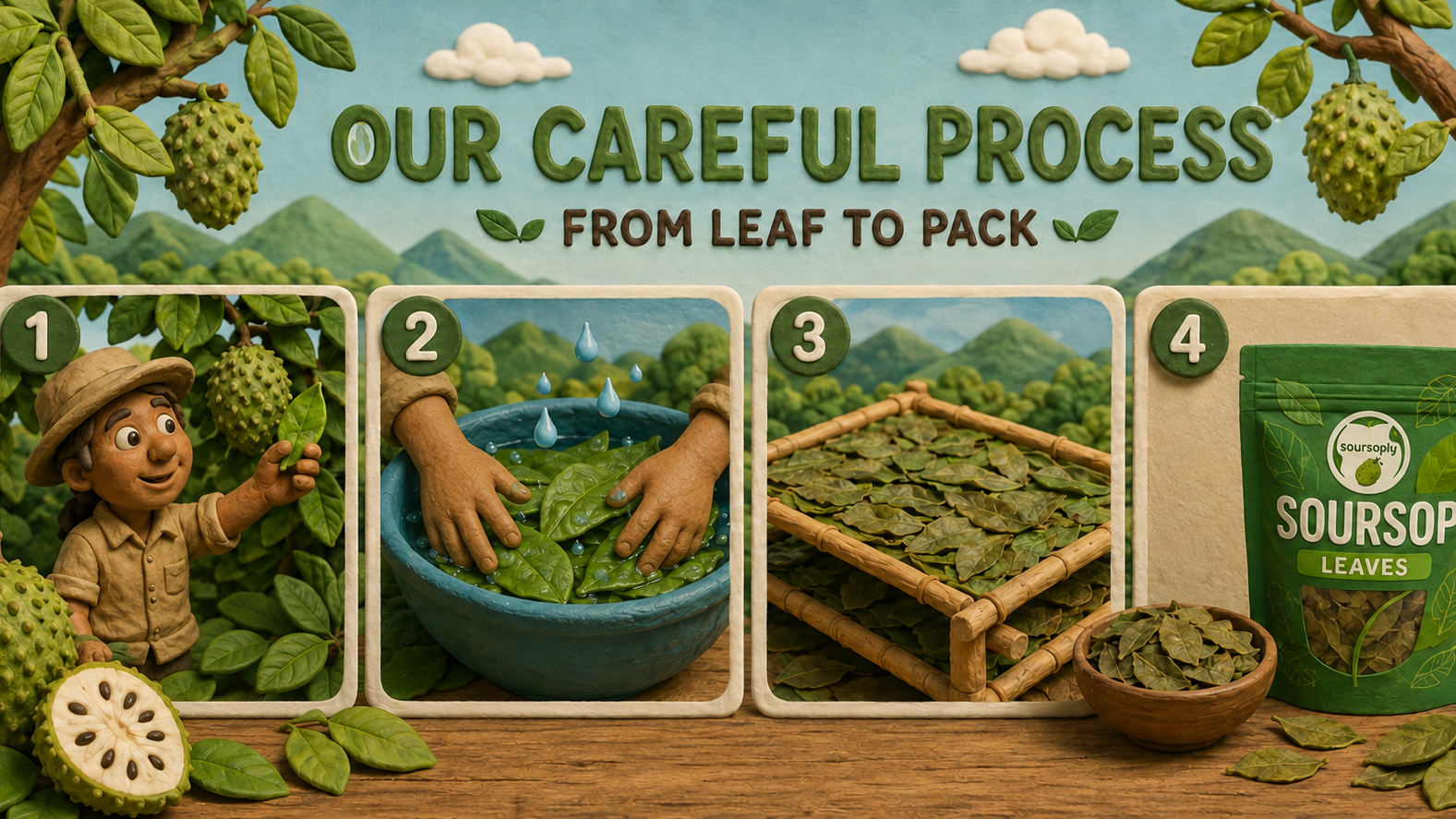 picking and packing soursop leaves from farm